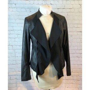 HALO Faux Leather Moto Open Jacket Black Spandex Inserts Back & Front Medium